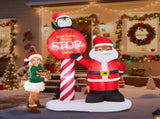 8.2FT Lighted Christmas Inflatable Decoration, Inflatable Black Santa & Road Sign, Funny Blow Up 67084914