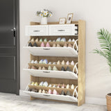 1250 White Oak Color shoe cabinet with 3 doors 2 drawers,large space for storage W1320P144273