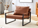 Set of 1 Classic Brown PU Leather and Metal Frame Sofa -Ergonomically designed, a perfect blend of W3875P378627