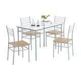 ZNTS [110 x 70 x 76cm] Iron Glass Dining Table and Chairs Silver One Table and Four Chairs MDF Cushion 95820991