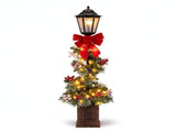 4FT Snow Flocked Christmas Lamp Post with 50 Warm White LED Lights, Large Red Bow & Pine Cones, 06658502