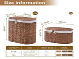 Oval Laundry Hamper with Lid, Woven Natural Water Hyacinth Laundry Hamper 03967085
