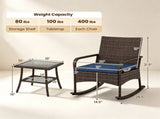 3-Piece PE Wicker Patio Rocking Chair Set, Ergonomic Rocking Bistro Set with 2-Tier Side Table & 83144251