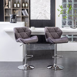 Breni Velvet Diamond Tufted Swivel Adjustable Height Barstool, Set of 2, Gray T2574P164871