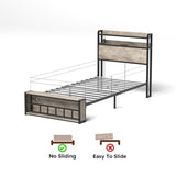 Twin Bed Frames , Headboard and Charging Station & LED Light for Bedroom, Solid and Stable, Noise W2129P314786