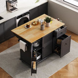 Kitchen Island with Drop Leaf, 53.9" Width Rolling Kitchen Cart on Wheels with Internal Storage Rack WF312383AAB