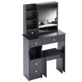 Small Size Left Drawer Desktop Vanity Table Cushioned Stool, Extra Large Sliding Mirror, Multi W936P202257