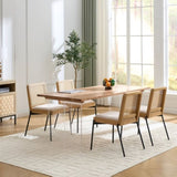 Mid-Century Dining Chairs Set of 2, Accent Linen Fabric Side Chairs with Rattan Backrest Metal Legs W3244P296486
