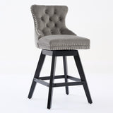 Swivel Velvet Barstools with Button Tufted Decoration and Wooden Legs, and Chrome Nailhead Trim, W1143P241330