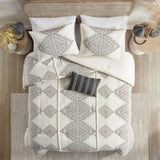 4 Piece Printed Comforter Set with Throw Pillow Black/Ivory Full/Queen B035P148340