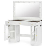 43.3" Vanity Desk with Large Mirror Hollywood Bulbs, Modern Glass Top Makeup Vanity with Drawers 24006869