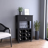 Memphis Bar Cart, Twelve Built-in Wine Rack, Four Legs, One Open Shelf -Black B20091948