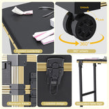 Portable Nail Art Table w/ LED Mirror, Bluetooth, Lockable Drawers, Telescopic Pole - Folding 98979959