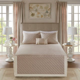 4 Piece Cotton Reversible Tailored Bedspread Set Khaki Queen B03597516