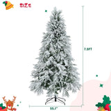 7.5FT Pre-Lit Spruce Snow Flocked Christmas Tree, Artificial Hinged Xmas Tree with 350 Multi-Color 28786227
