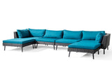2 pcs armless sofa 2 pcs corner sofa 2 pcs footstool iron legs black rattan peacock green 72293141