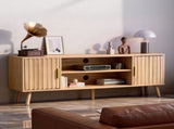 59.05 Inch Low Profile TV Stand - Light Brown Laminate Particle Board Media Console with Double 81964565