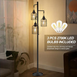 ZNTS Industrial Floor Lamp for Living Room,LED Farmhouse Standing Lamp with 3 Birdcage Hanging Shade, T3146P263608