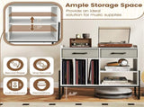 Record Player Stand with Charging Station, Adjustable Shelf & Folding Drawers Vinyl Storage 12718920