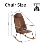 Adjustable Headrest Pillow Rocking Chair, Technical Leather Upholstered Glider Rocker with High W1669P220403