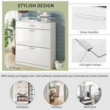 ON-TREND Slim Entryway Organizer with 2 Flip Drawers, Tempered Glass Top Shoe WF303589AAK