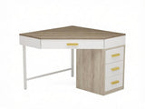 Triangle Corner Desk with 3 Drawers, Space-Saving Computer Desk & Makeup Vanity, Compact L-Shape 27170993