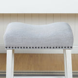 CoCo Upholstered Counter Height Stools - Saddle Seat, White-Washed Finish, Gray Fabric, Set of 2 T2574P164808