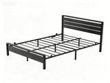 Full Size Metal Wood Platform Bed Frame, 3-Panel Black Wood Grain Headboard with LED Light & 14658083