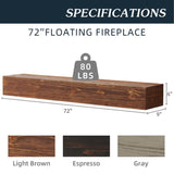 72" Rustic Wood Fireplace Mantel,Wall-Mounted & Floating Shelf for Home Decor W1390138525