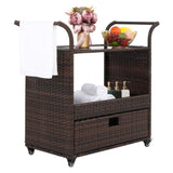 ZNTS Outdoor Patio Wicker Rattan Serving Bar Cart Sideboard On Wheels Brown Gradient 72384423