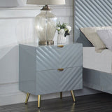 2 Drawers MDF Nightstand in Gray High Gloss Finish B016P257195