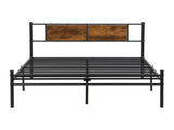 Full Size metal bedframe,Headboard with wood panel decoration,black W311P248422