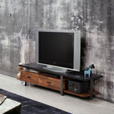 Walnut and Black 2-Drawer TV Stand with 1 Shelf B062P215423