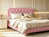 Queen Size Upholstered Platform Bed Frame with 46" Tufted Boucle Headboard, Solid Wood Slat Support, 28845072