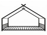 Black House Shaped Twin Size Kids Metal Bed with Side Rails, Platform Bed No Box Spring Needed, Safe 35174809