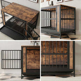 Dog Crate Furniture, Wooden Dog Crate Table, 38.9" Dog Kennel with 2 Slidings and Thick Iron W840P203068