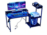 31.5" Gaming Desk with Bookshelf and Printer Stand Faux Carbon Fiber Veneer P2 Particleboard 73988009