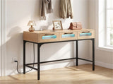 35.5" Narrow Console Table with LED Lights & Power Station, 3-Drawer Entryway Sofa Table with 08284506