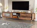 Modern TV Stand for 75" TV, TV Console with 2 Glass Doors, Entertainment Center with 2 Drawers & N710P222776P