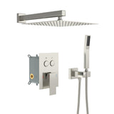 Dual Shower Head - 10 Inch Wall Mounted Square Shower System with Rough-in Valve, Brushed Nickel W1243P262630