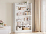 Wooden 6 Layer Modern Open Shelf Bookcase with Top Compartment, White 72050780