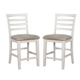 ZNTS Set of 2 Padded Fabric Counter Height Chairs in White and Beige B016P156266