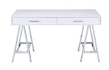 ZNTS White High Gloss and Chrome Writing Desk with USB Port B062P209205