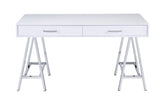 White High Gloss and Chrome Writing Desk with USB Port B062P209205