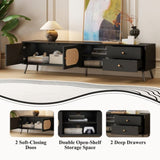 70" TV Stand for TVs up to 80 Inches, Mid Century Modern Entertainment Center with Rattan Doors, 2 N710P295759B