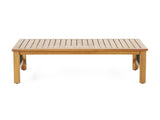 Outdoor Acacia Wood and Iron Loveseat and Coffee Table Set with Cushions, Teak, Black, Beige 73021.00BGE