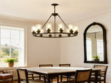 Black Wagon Wheel Chandelier 34.25Inch Modern Farmhouse Glass Pendant Light 12-Light Ceiling Hanging W5008P468521