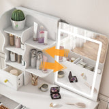 White dressing table, mirror and LED light, 5-drawer dressing table, movable and hidden mirror, 25456089