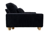 Black Deep Seat 3-Seater Corduroy Sofa with Brushed Stainless Steel Cup Holders and 3 Decorative 29601263