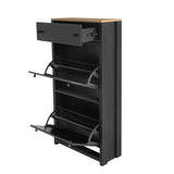 Functional Entryway Organizer with 2 Flip Drawers, Wood Grain Pattern Top Shoe Cabinet with Drawer, 98388469